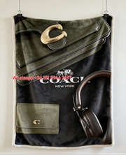Coach Olive Green C Buckle Bag Print Flannel Sofa Throw Blanket C240